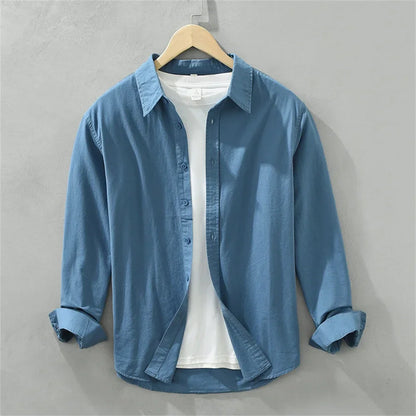 Men's Japanese Style Long Sleeve Shirt — Premium Cotton Casual Fit