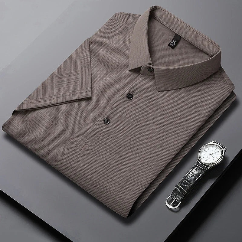 Men's Printed Business Casual Polo Shirt — Anti-Wrinkle Breathable Short Sleeve Summer Top