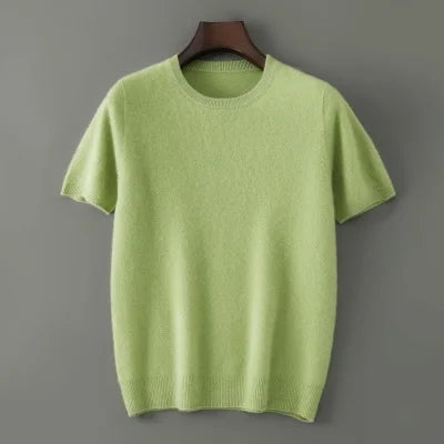 Men's 100% Pure Cashmere Knitted T-Shirt — Luxury Round Neck Short Sleeve Top