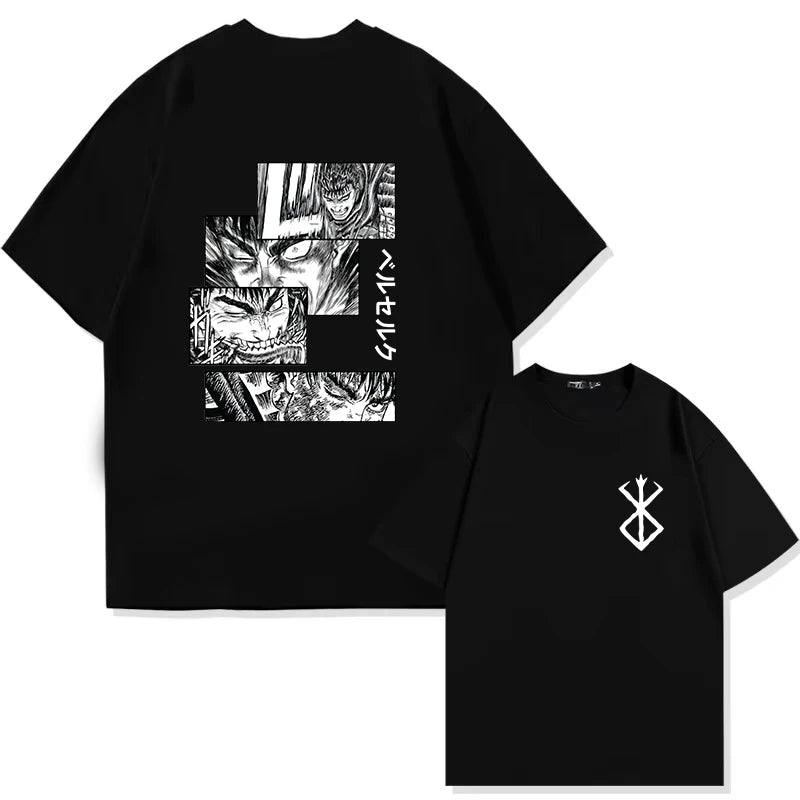 Men's Berserk Anime T-Shirt — Guts Graphic Tee 90s Dark Fantasy Manga Streetwear