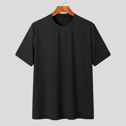 Men's Light Luxury Long Sleeve O-Neck T-Shirt — Loose Fit Solid Knitwear