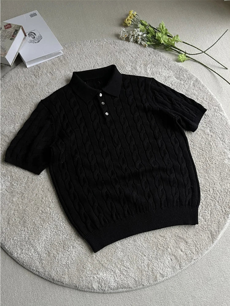 Men's Slim Fit Knitted Polo Shirt — Twist Jacquard Summer Casual Top