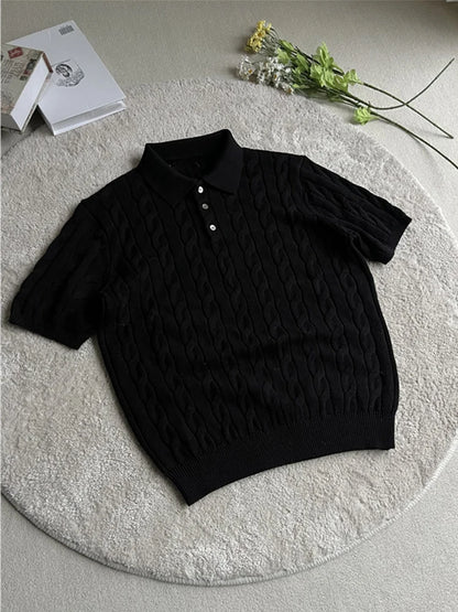 Men's Slim Fit Knitted Polo Shirt — Twist Jacquard Summer Casual Top