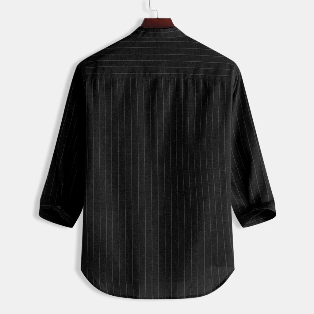 Men's Cotton Linen Long Sleeve Polo Shirt — Stand Collar Casual Beach Style Top