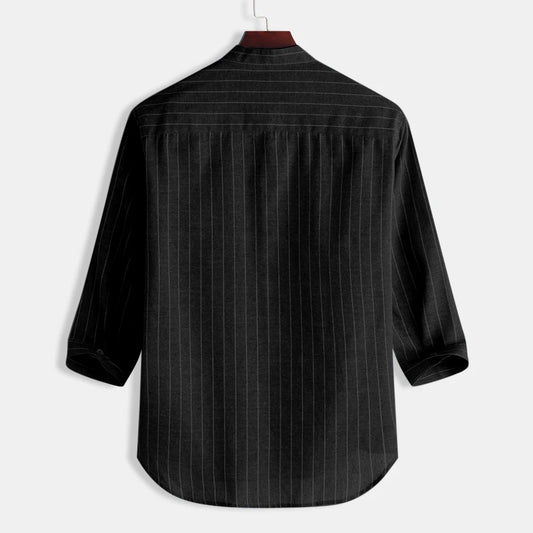 Men's Cotton Linen Long Sleeve Polo Shirt — Stand Collar Casual Beach Style Top