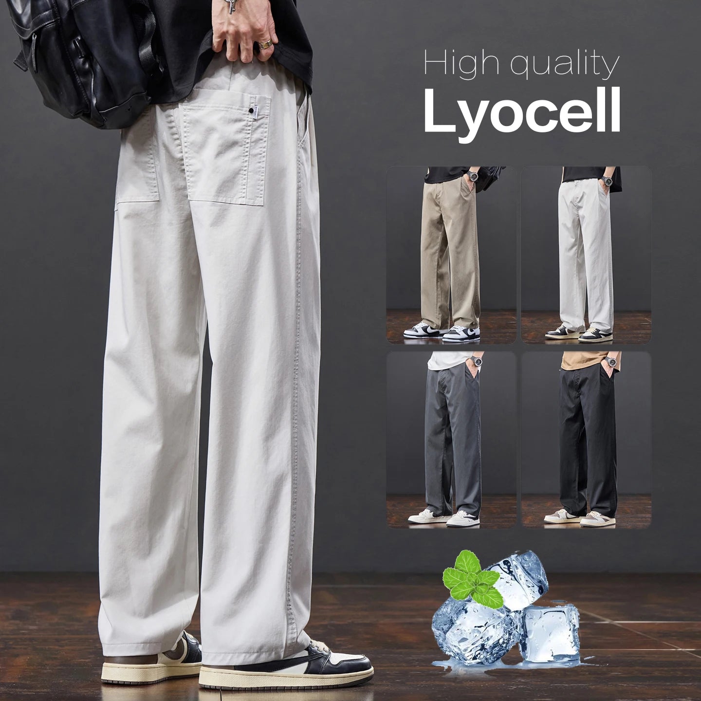 Men's Lyocell Fabric Casual Pants — Thin Loose Straight Elastic Waist Trousers Korean Style