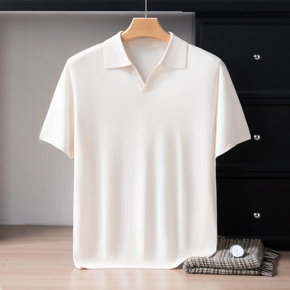 Men's Luxury Silk-Cashmere Knitted Polo Shirt — Short Sleeve Breathable Summer Top