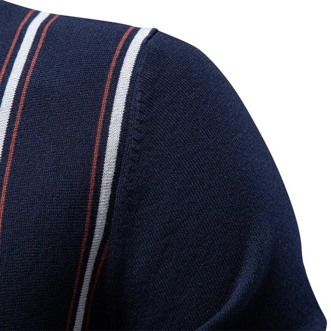 Men's Striped Zippered Knitted Polo Shirt — Business Casual Short Sleeve Summer Top | 3 Colors S–XXL