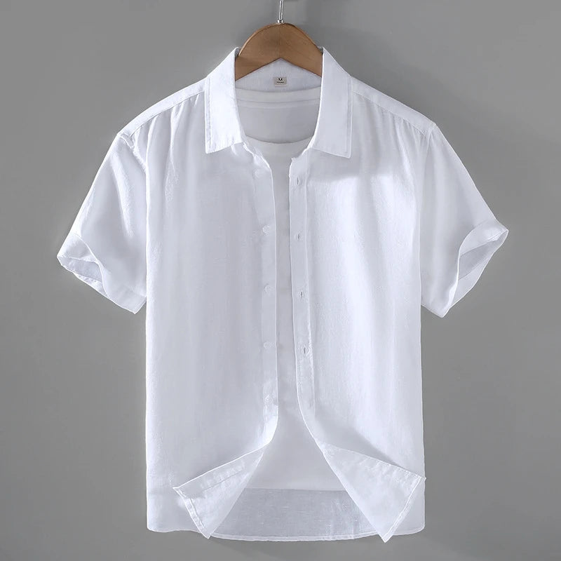 Men's Mandarin Collar Short Sleeve Casual Shirt — Cotton Blend Vintage Beach Style | 8 Colors Asia M–5XL