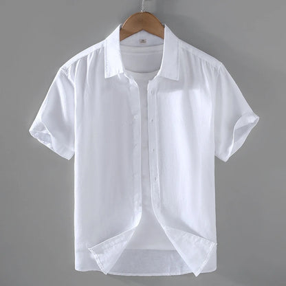 Men's Mandarin Collar Short Sleeve Casual Shirt — Cotton Blend Vintage Beach Style | 8 Colors Asia M–5XL