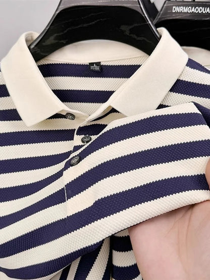 Men's Striped Color-Block Polo Shirt — Short Sleeve Korean Preppy Golf Casual Top