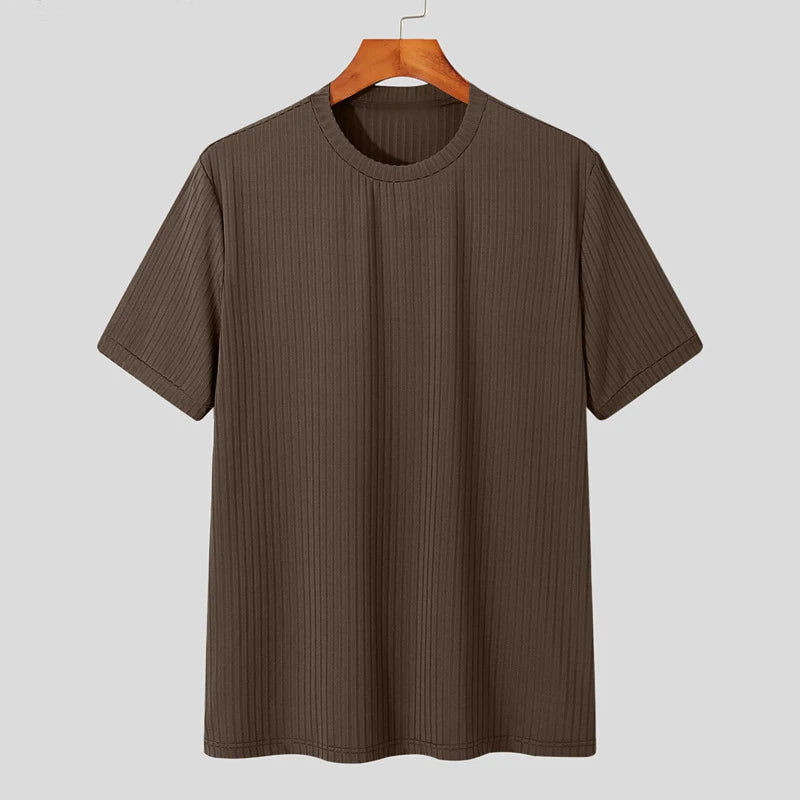 Men's Light Luxury Long Sleeve O-Neck T-Shirt — Loose Fit Solid Knitwear