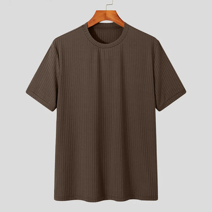 Men's Light Luxury Long Sleeve O-Neck T-Shirt — Loose Fit Solid Knitwear