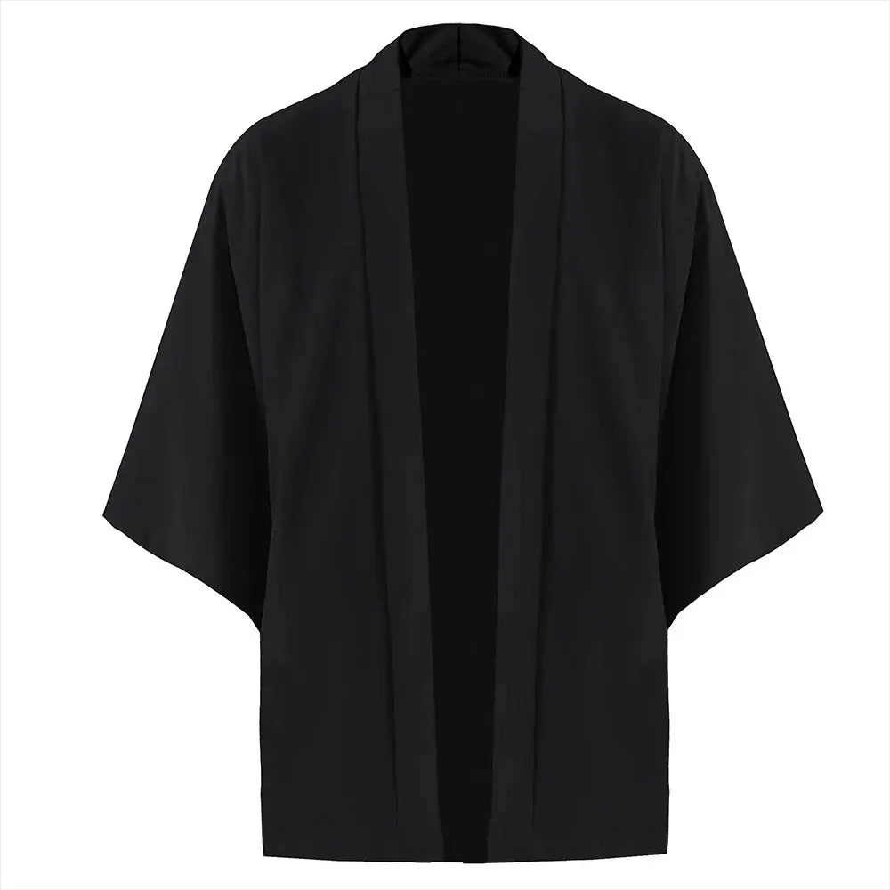Men's Japanese Kimono Shirt — Open-Front Samurai Yukata Cardigan 3/4 Sleeve Summer Outwear