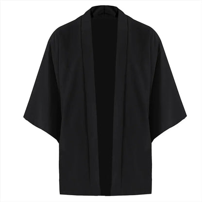 Men's Japanese Kimono Shirt — Open-Front Samurai Yukata Cardigan 3/4 Sleeve Summer Outwear