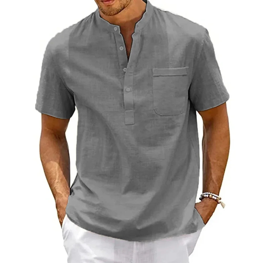 Men's Cotton Linen Shirt – Lightweight Breathable Hawaiian Shirt