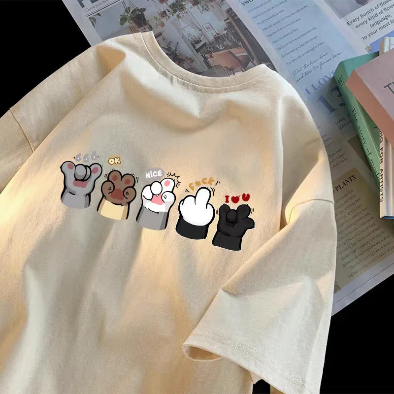 Men's Oversized Cat Paw Print Graphic T-Shirt | Casual Summer Tee