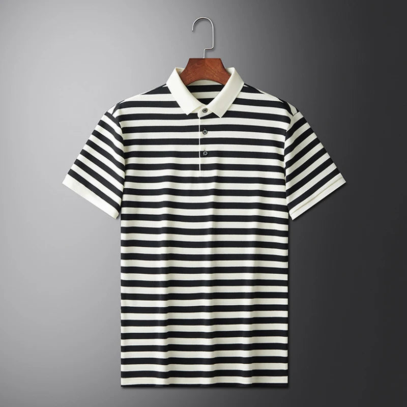 Men's Striped Color-Block Polo Shirt — Short Sleeve Korean Preppy Golf Casual Top