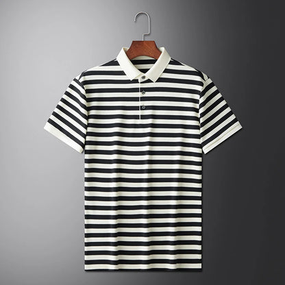 Men's Striped Color-Block Polo Shirt — Short Sleeve Korean Preppy Golf Casual Top