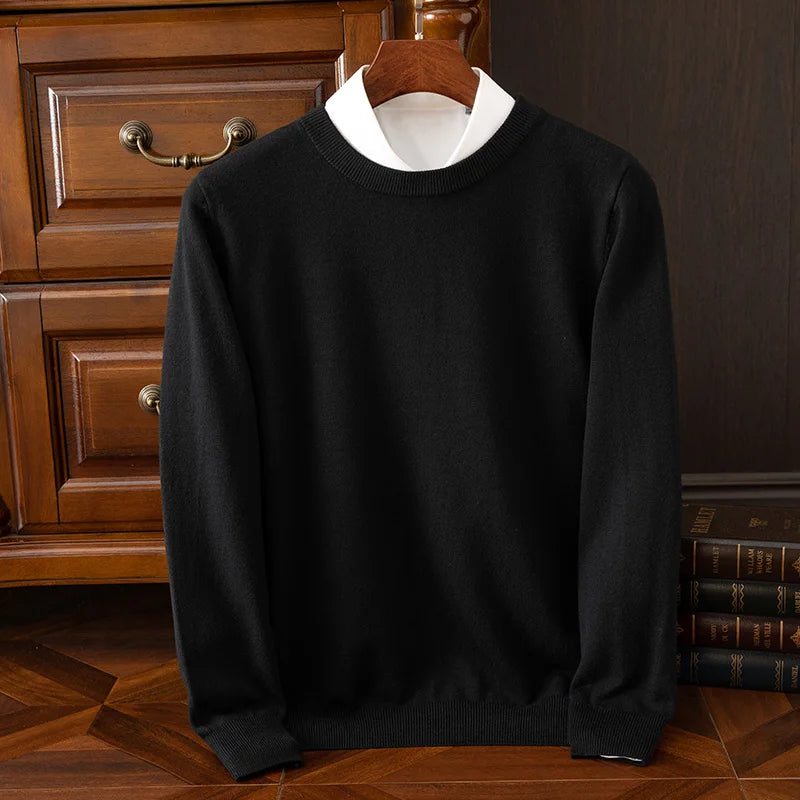 Men's Wool-Blend O-Neck Pullover Sweater — Versatile All-Season Knitwear