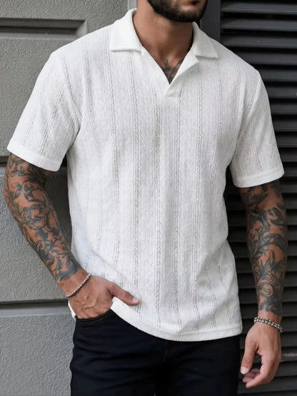 Men's Solid Color Streetwear Polo Shirt — Short Sleeve Breathable Stretch Summer Top