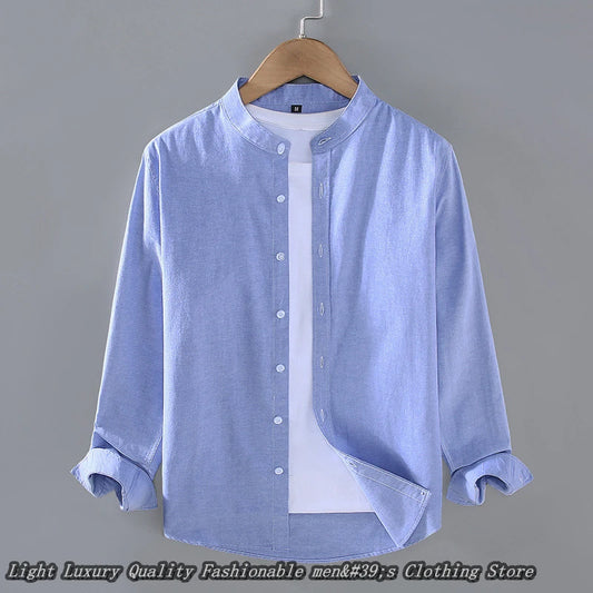 Men's Linen Mandarin Collar Casual Shirt — Solid Color Full Sleeve | 12 Colors S–6XL