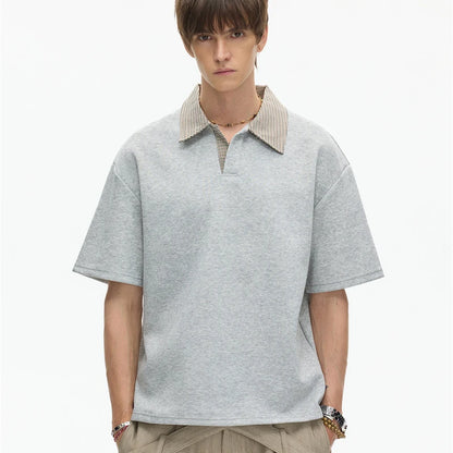 Men's Houndstooth Plaid Collar Polo Shirt — American Style Fake Two-Piece Business Casual Tee Top