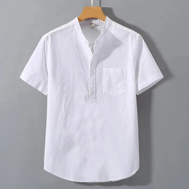 Men's Stand-Up Collar Cotton T-Shirt — Breathable Loose Fit Short Sleeve Summer Top