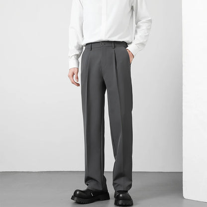 Men's Loose Straight Suit Pants — Elastic Waist Casual Trousers | Black, Gray, Khaki, Brown
