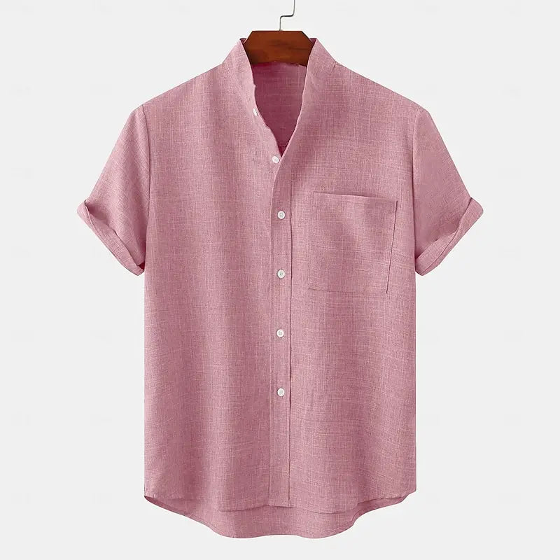 Men's Bamboo Linen Short Sleeve Shirt — Breathable Turn-Down Collar Casual Summer Top
