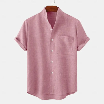 Men's Bamboo Linen Short Sleeve Shirt — Breathable Turn-Down Collar Casual Summer Top