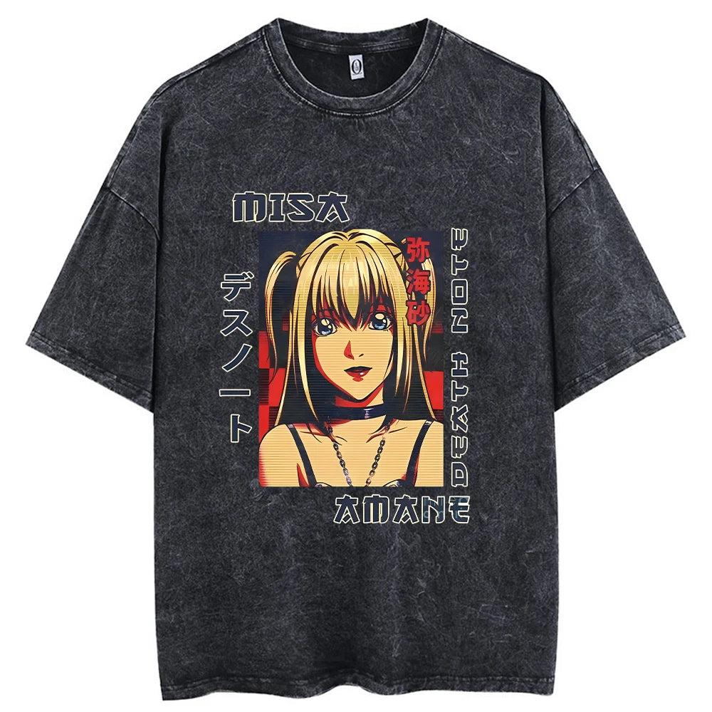 Men's Hip Hop Streetwear Vintage Washed Anime Graphic T-Shirt — Harajuku Cotton Casual Loose Tee