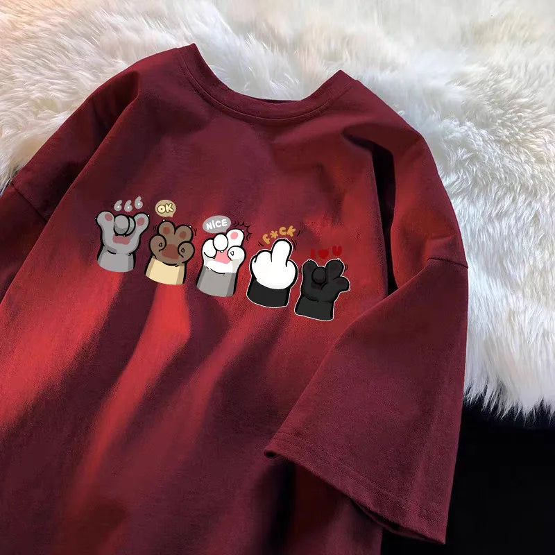 Men's Oversized Cat Paw Print Graphic T-Shirt | Casual Summer Tee