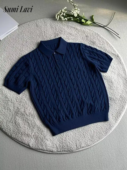 Men's Slim Fit Knitted Polo Shirt — Twist Jacquard Summer Casual Top