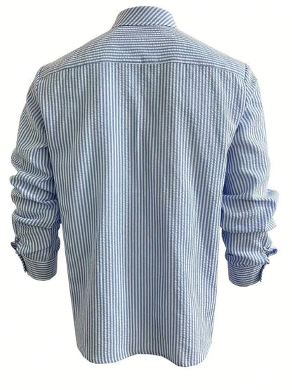 Men's Loose Fit Striped Long Sleeve Shirt — Casual All-Season Outdoor Top