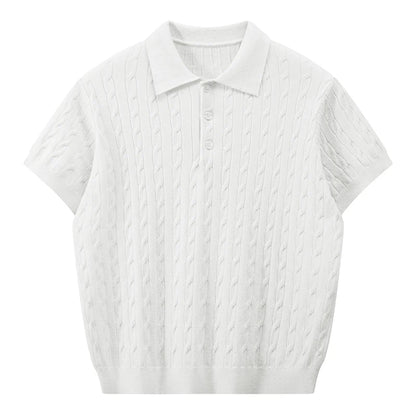 Men's Retro Twisted Knit Polo Shirt — Short Sleeve Loose Casual Pullover Summer Top