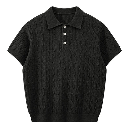 Men's Retro Twisted Knit Polo Shirt — Short Sleeve Loose Casual Pullover Summer Top