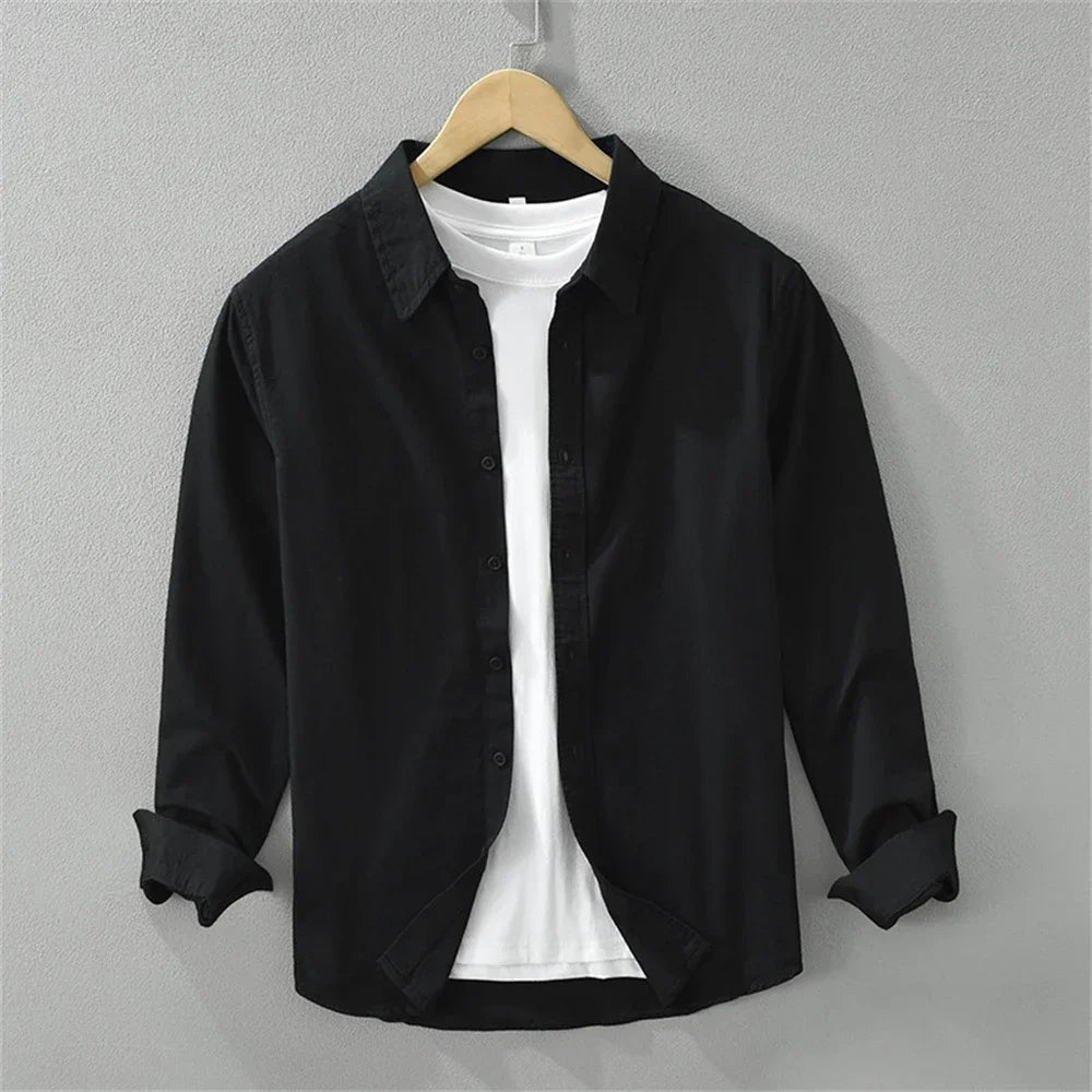 Men's Japanese Style Long Sleeve Shirt — Premium Cotton Casual Fit
