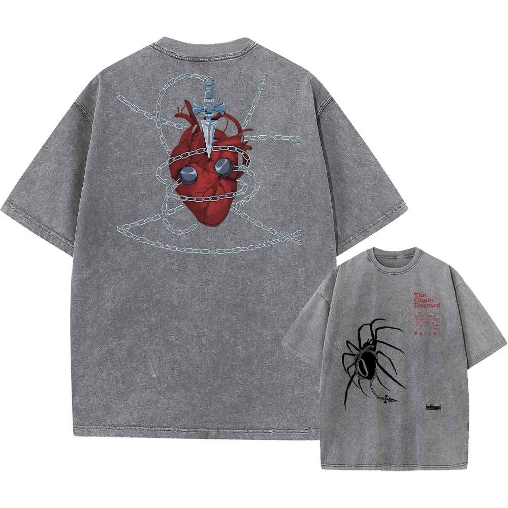 Men's Anime Graphic T-Shirt — Hunter x Hunter Washed Print Vintage Cotton Streetwear Tee