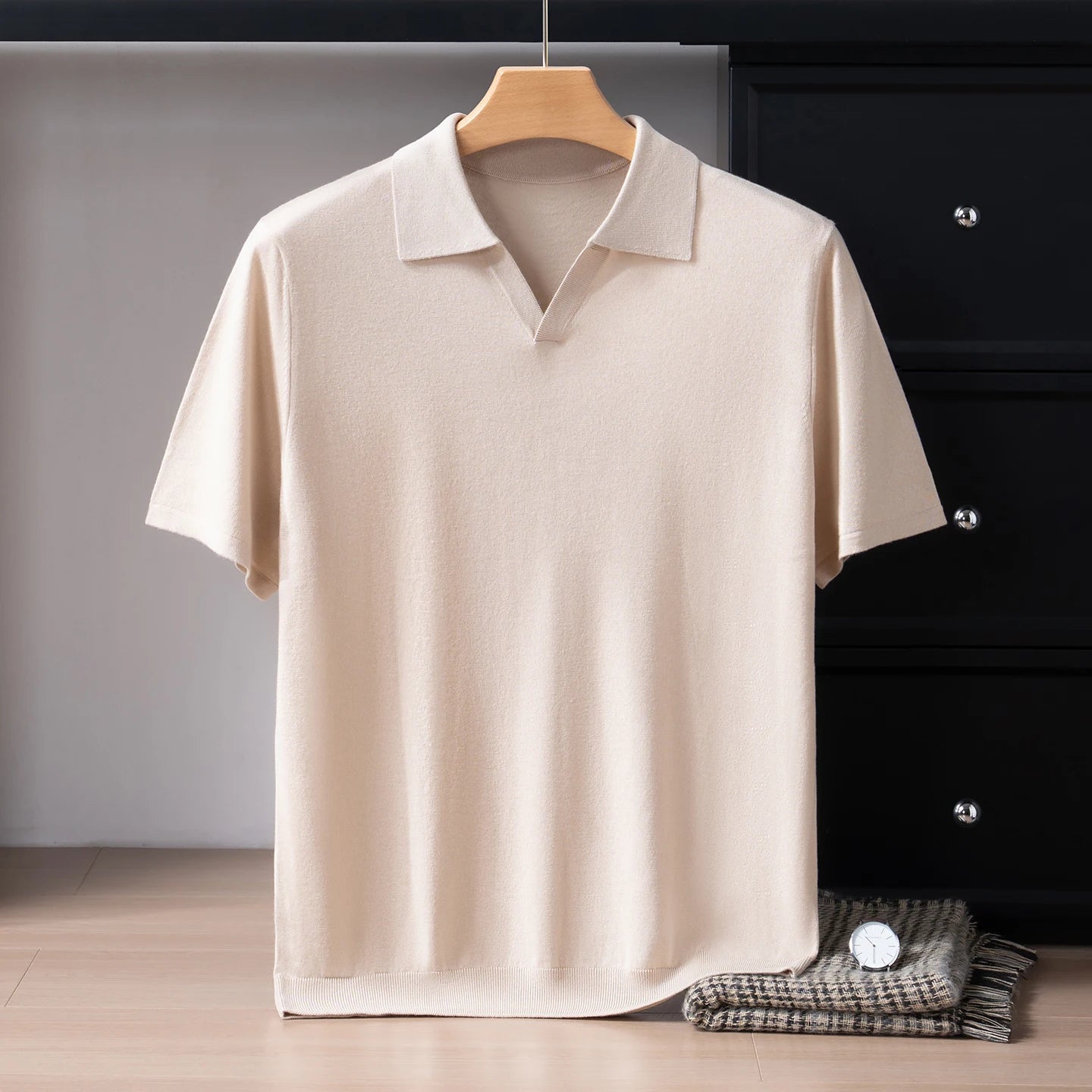 Men's Luxury Silk-Cashmere Knitted Polo Shirt — Short Sleeve Breathable Summer Top