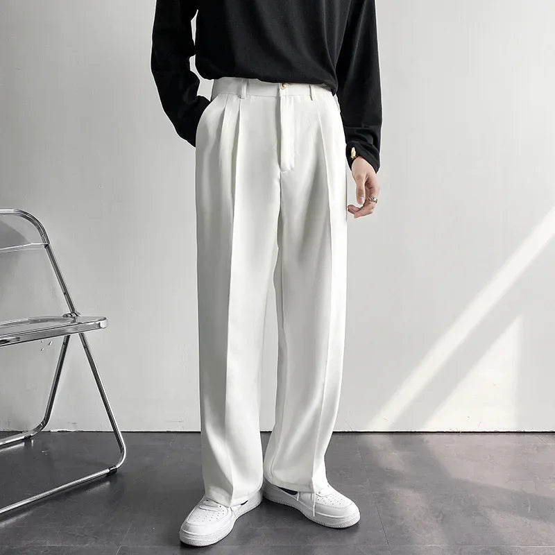 Men's Korean Style Straight Leg Pants — Casual Loose Fit Wide Trousers