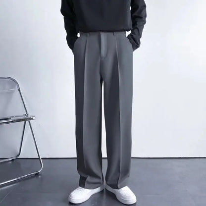 Men's Korean Style Straight Leg Pants — Casual Loose Fit Wide Trousers