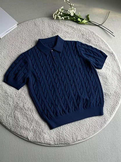Men's Slim Fit Knitted Polo Shirt — Twist Jacquard Summer Casual Top