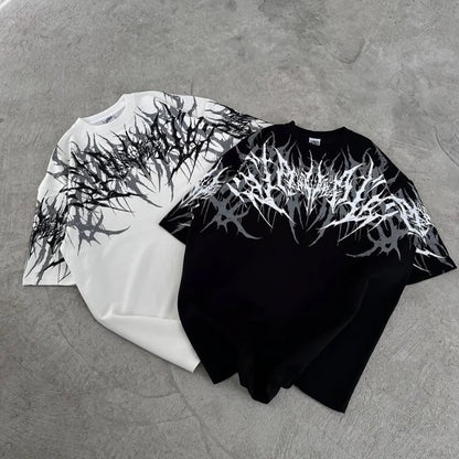 Men's Y2K Cyberpunk Gothic Graphic T-Shirt | Double-Sided Print Cotton Streetwear Tee