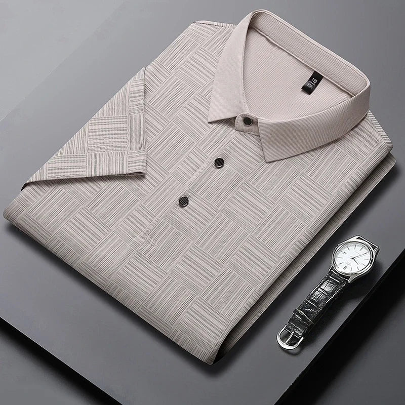 Men's Printed Business Casual Polo Shirt — Anti-Wrinkle Breathable Short Sleeve Summer Top