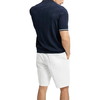 Men's Ribbed Knit Polo Shirt — Breathable Textured Short Sleeve Smart Casual Top