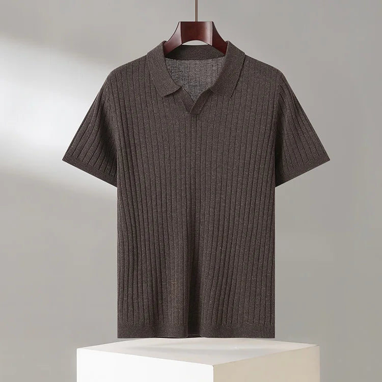 Men's Knitted Half-Sleeve Polo Shirt — Breathable Casual Lapel Top for Spring & Summer