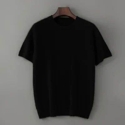 Men's 100% Pure Cashmere Knitted T-Shirt — Luxury Round Neck Short Sleeve Top
