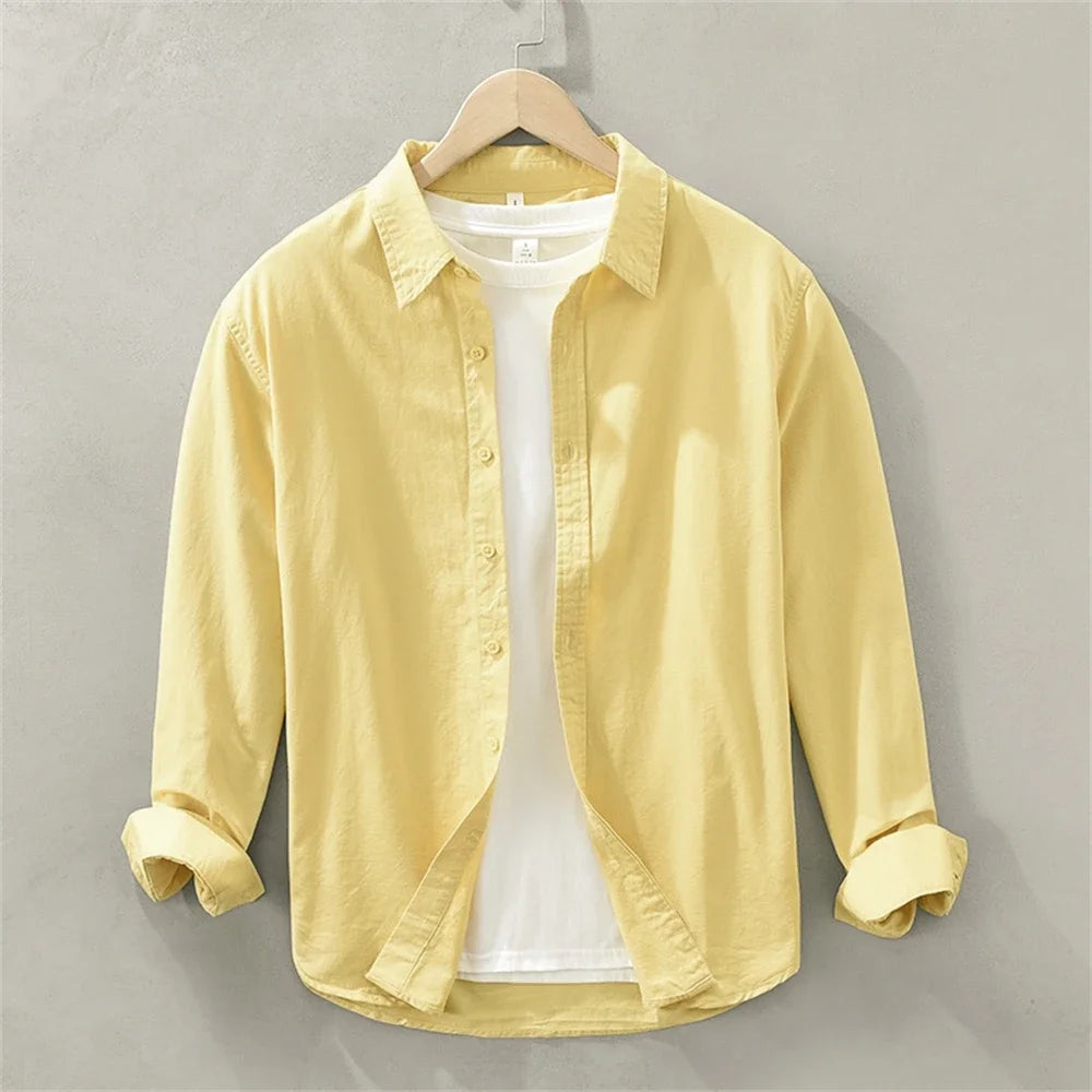 Men's Japanese Style Long Sleeve Shirt — Premium Cotton Casual Fit