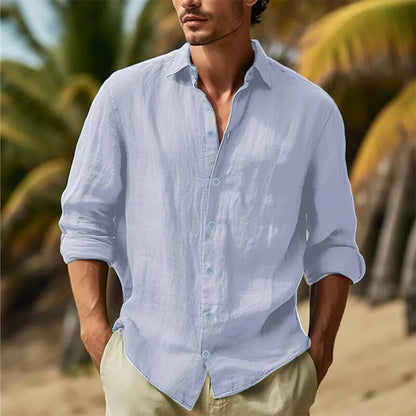 Men's Cotton Linen Casual Shirt — Turn Down Collar Lightweight Breathable Summer Top